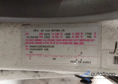 2003 Kia Rio from USA, damaged, VIN KNADC125036245189